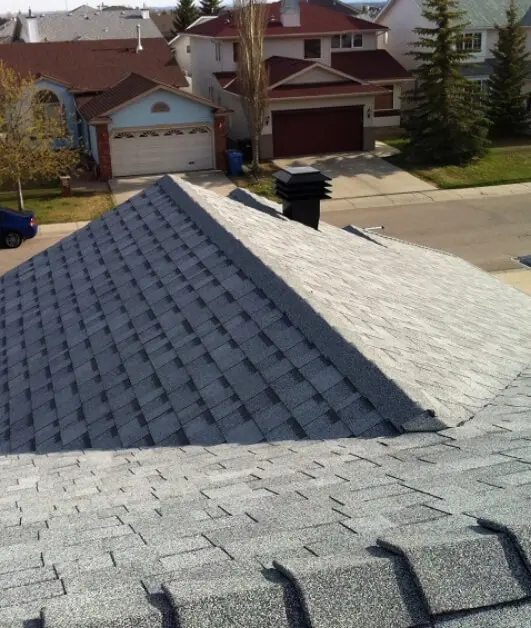 view from top of the roof on newly re-roofed house