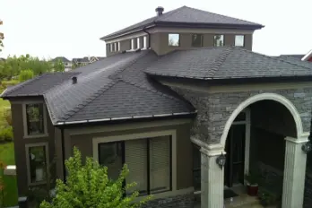 an aerial view of a residential roof