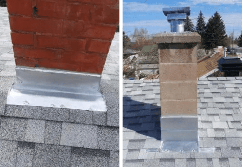 step flashing installed on a orange bricked chimney